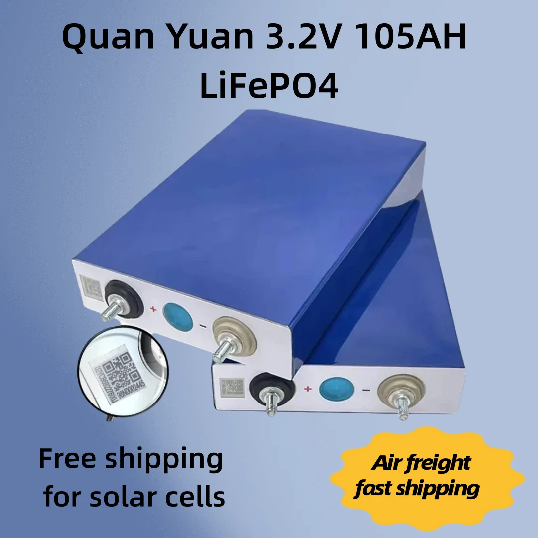 

Quan Yuan 3.2V 105AH LiFePO4 Battery Class A Rechargeable Battery for Solar DIY 12V 24V 48V Lithium Battery Pack with QR Stud