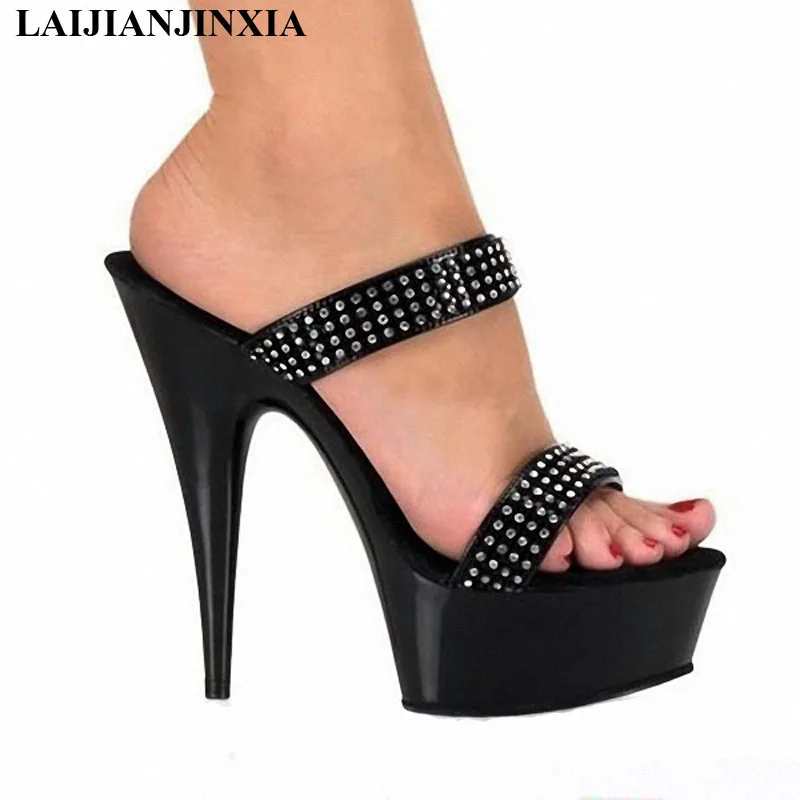 LAIJIANJINXIA New PU Sexy Exotic Pole Dancing Shoes Summer Women Slippers 15CM High Heels Size 34-46 H105