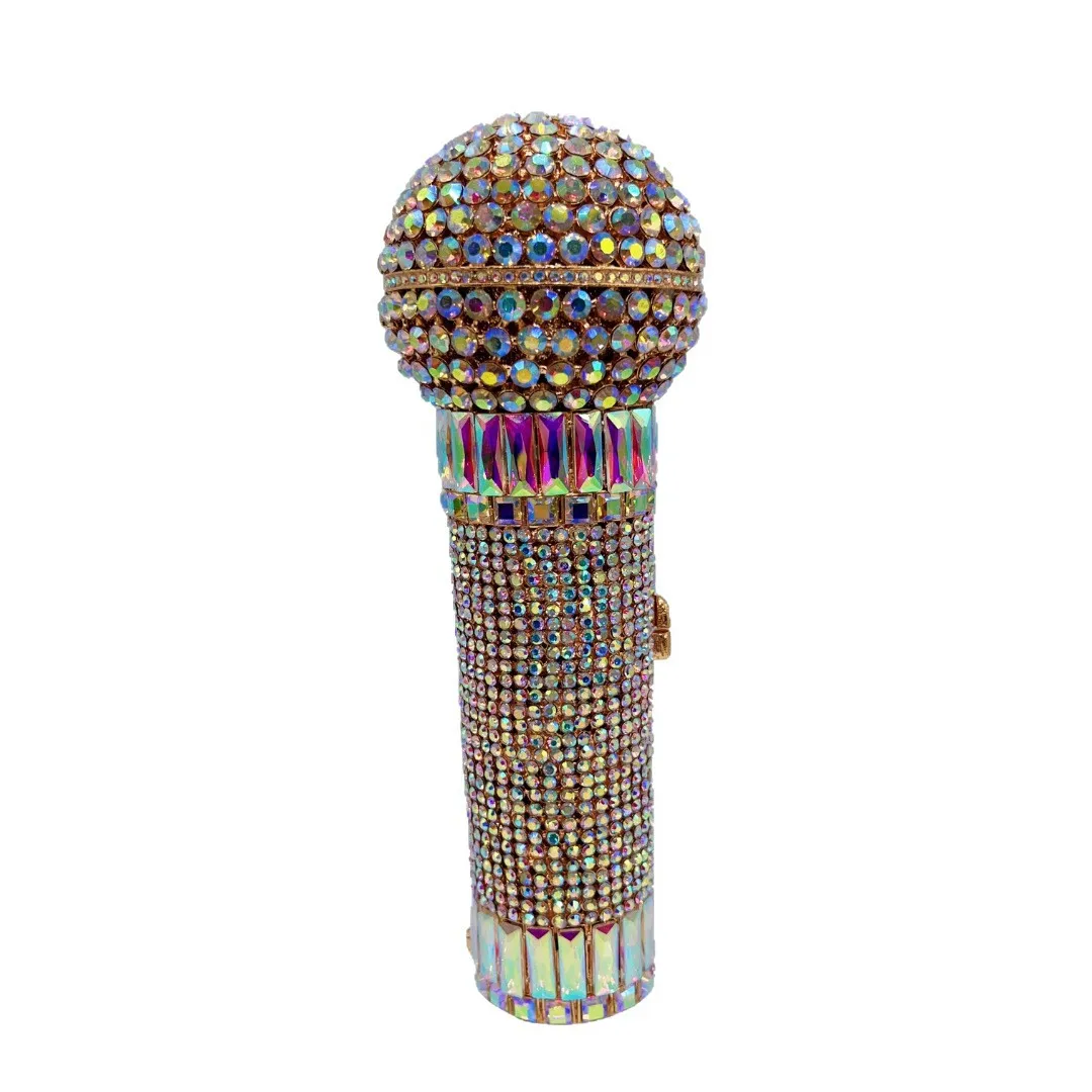 Sparkly Microphone Crystal Clutch, Rhinestone Hardcase Evening Purse for Party, Stage Performance & Concert