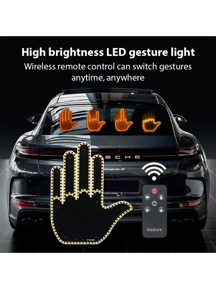 Samochodowa lampka LED z pilotem sterującym gestami, lampka samochodowa z sygnalizacją gestami palców, lampka ostrzegawcza z gestem środkowego palca, lampka przypominająca o ruchu rąk. — 2