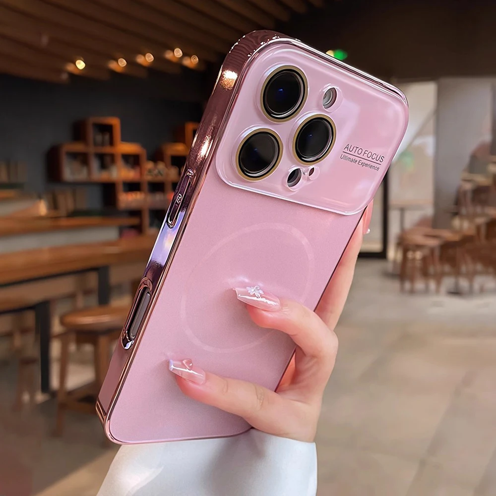 Titanium Original Magnetic Phone Case For iPhone 17 16 15 14 Pro Max For Magsafe Large Window Lens Protector Matte PC Hard Cover - náhled 3