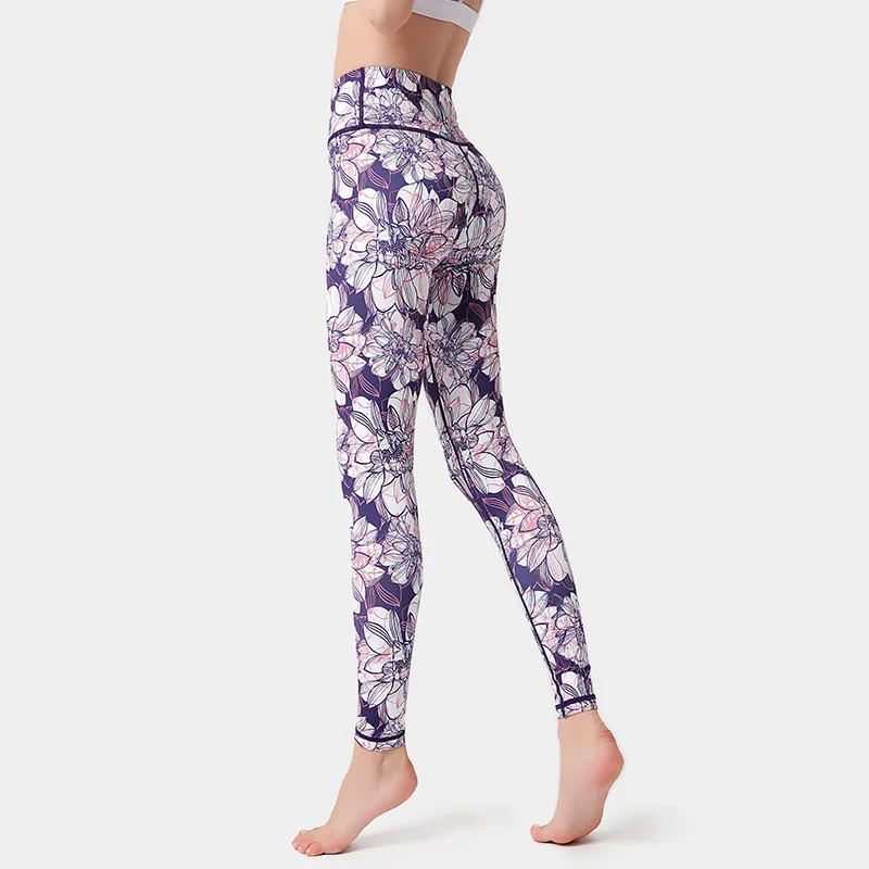 Pantaloni da yoga da donna con stampa floreale 3D Pantaloni da yoga da palestra Fitness Sollevamento fianchi Leggings elastici Pantaloni sportivi multicolori ad asciugatura rapida