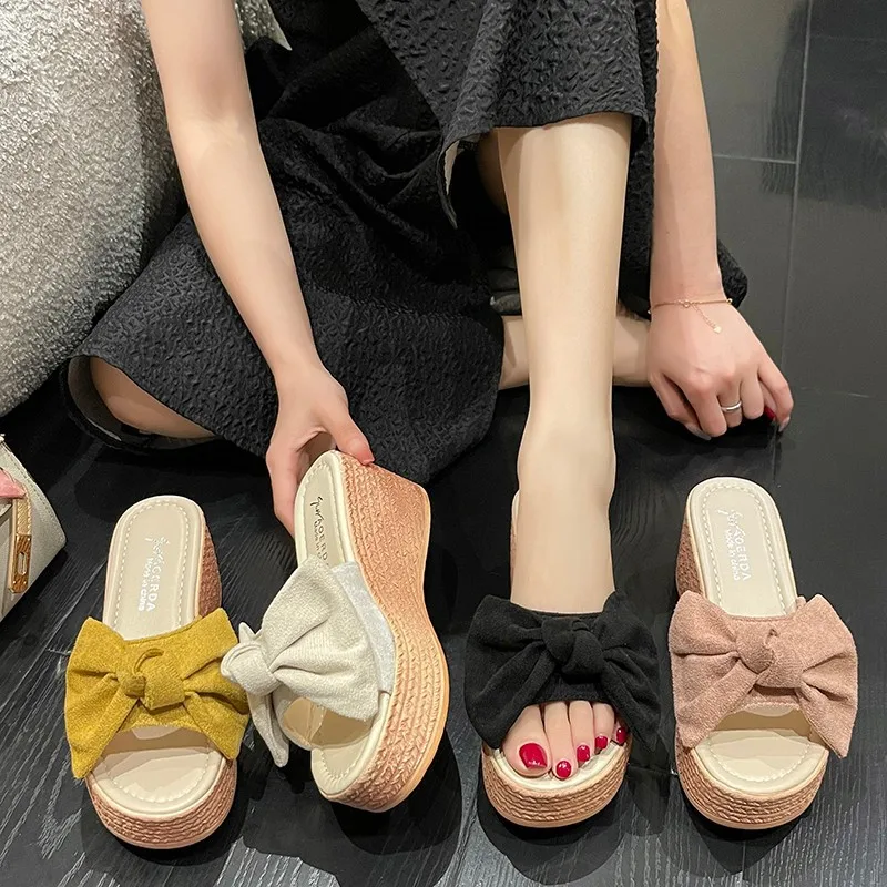 Wedge slippers spring women's shoes small fragrant wind thick sole sweet large size small size slippers