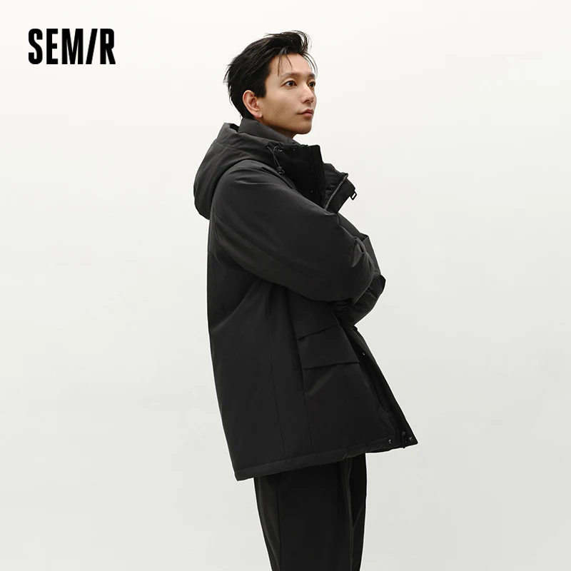 Semir Down Jacket Men Mid-Length Hooded Sport Colorblock 2025 Winter Man Clothes Warm Outerwear Windproof Warm Colorblock Design