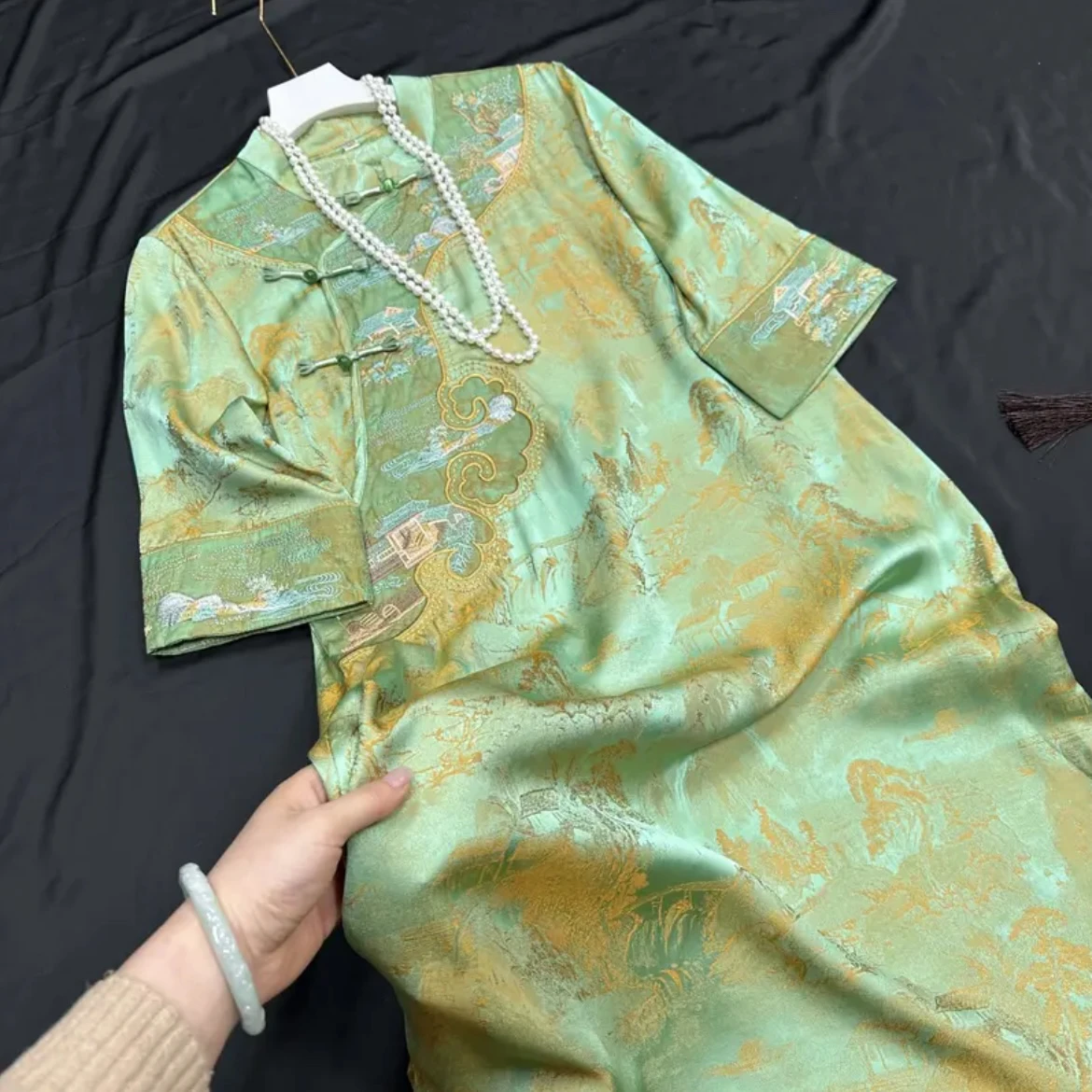 

Элегантное женское платье в китайском стиле с вышивкой, улучшенная модель, изысканное, высококачественное, для особого случая, коллекция Grand Zen, весна-лето