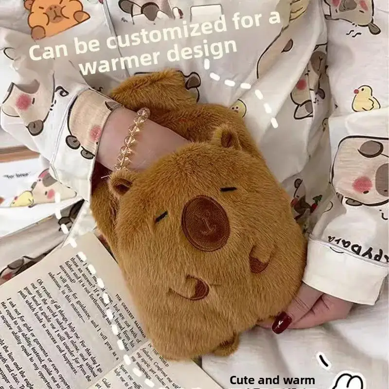 1000ML Capybara Shaped PVC Thick Warm Water Bottle with Cute Plush Cover Portable Hand Warmer for Winter Gift for Girls