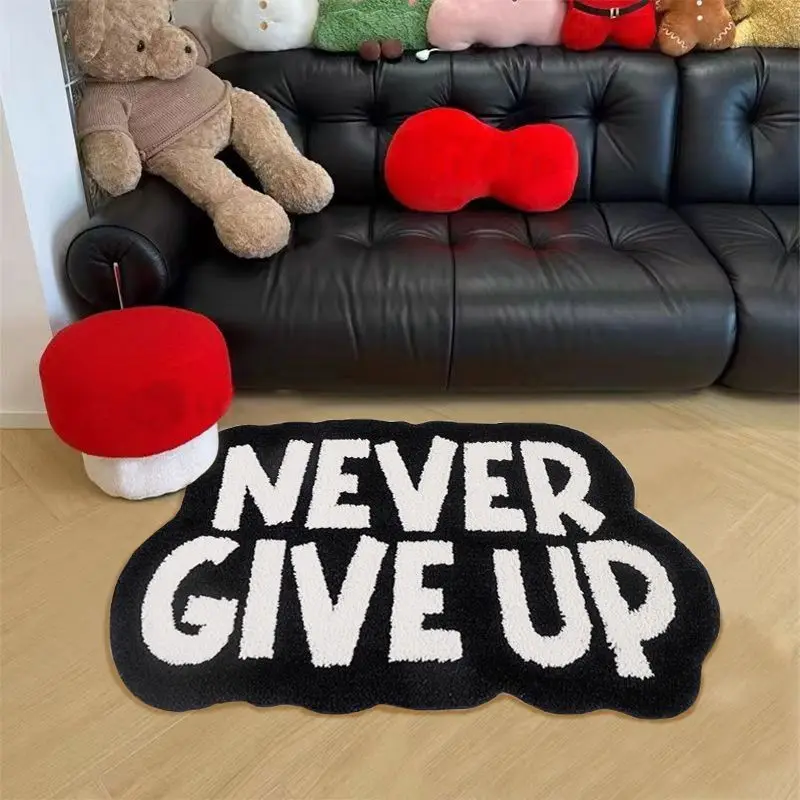 

Faux Imitation Rug Lambskin Trendy English "NEVER GIVE UP" Bedroom Bedside Mat Thick Soft and Comfortable Carpet