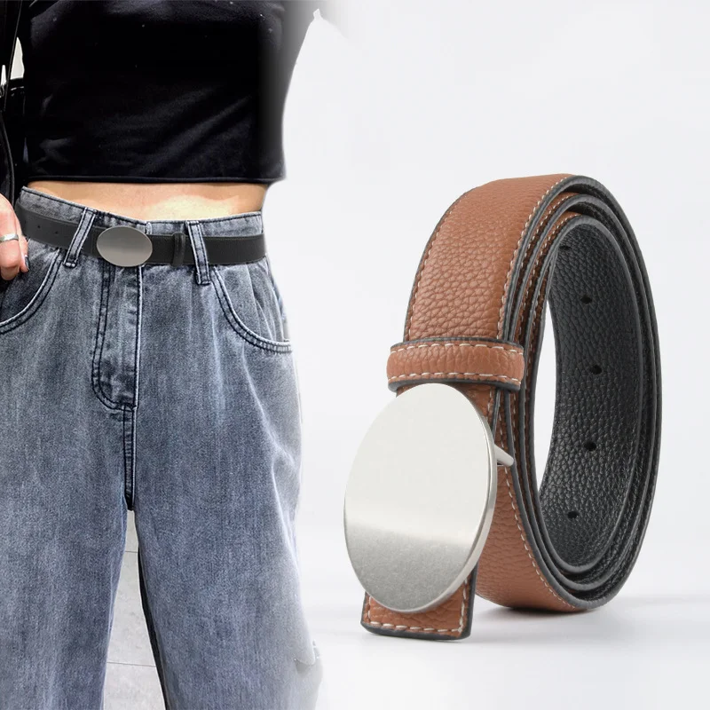 

Litchi pattern double-sided usable first-layer cowhide leather belt alloy buckle fashion all-match jeans summer decorative belt