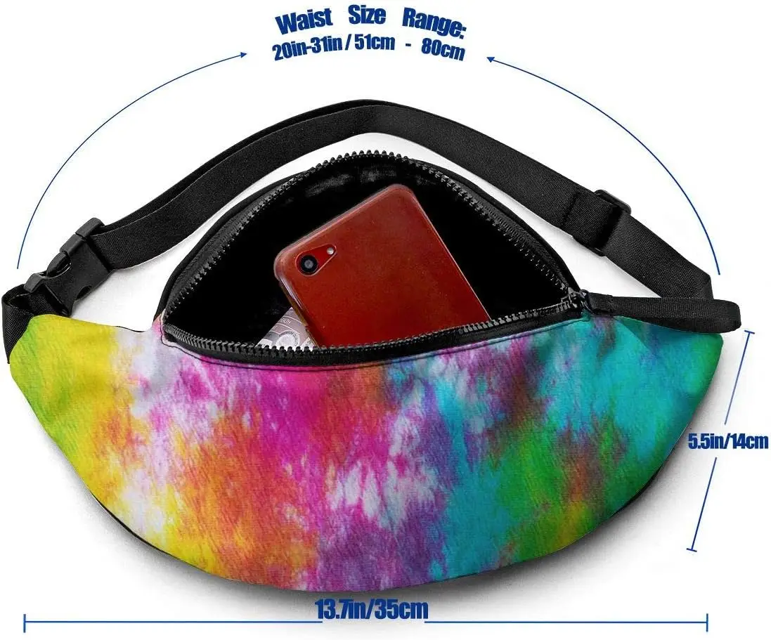 Fanny Pack, Rainbow Washed Tie Dye Waist Bag with Headphone Hole Belt Bag Adjustable Sling Pocket Fashion Hip