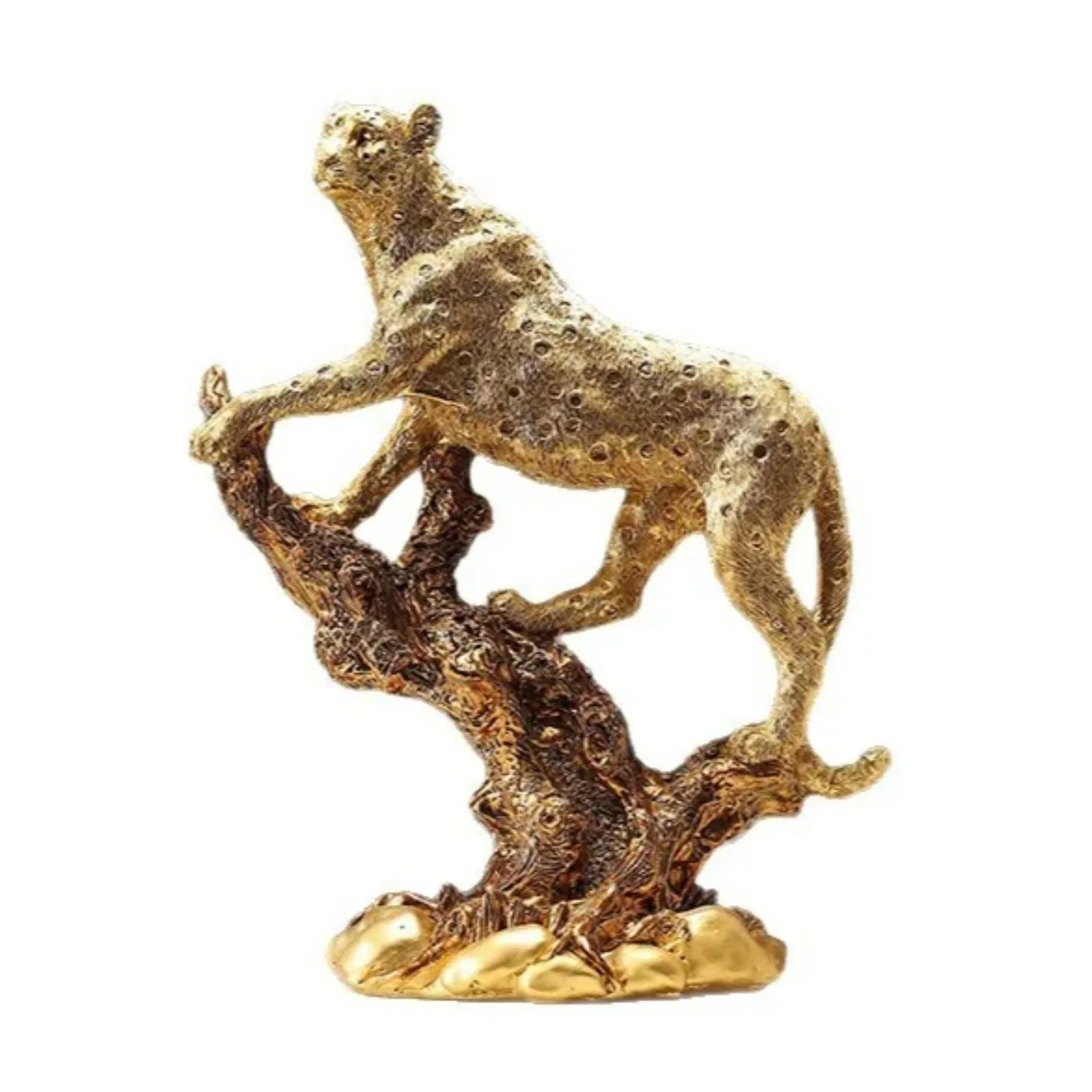 Leopard Sculpture Golden Resin Statue Animal Figurine Home Decor Modern Art Ornament Living Room