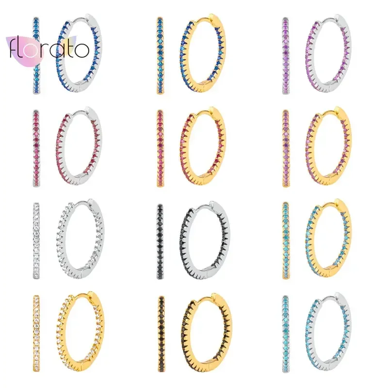 925 Sterling Silver Needle 15mm Colorful Crystal Circle Hoop Earrings for Women Simple Exquisite Gold Earrings Fashion Jewelry