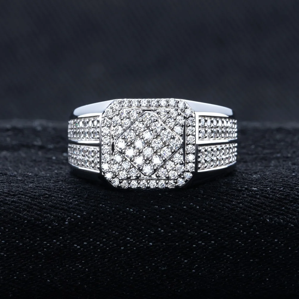 

Luxury Sparkling 1.5mm Moissanite Engagement Ring - 925 Sterling Silver Men's Rings & Husband Wedding Band Party Jewelry Gift