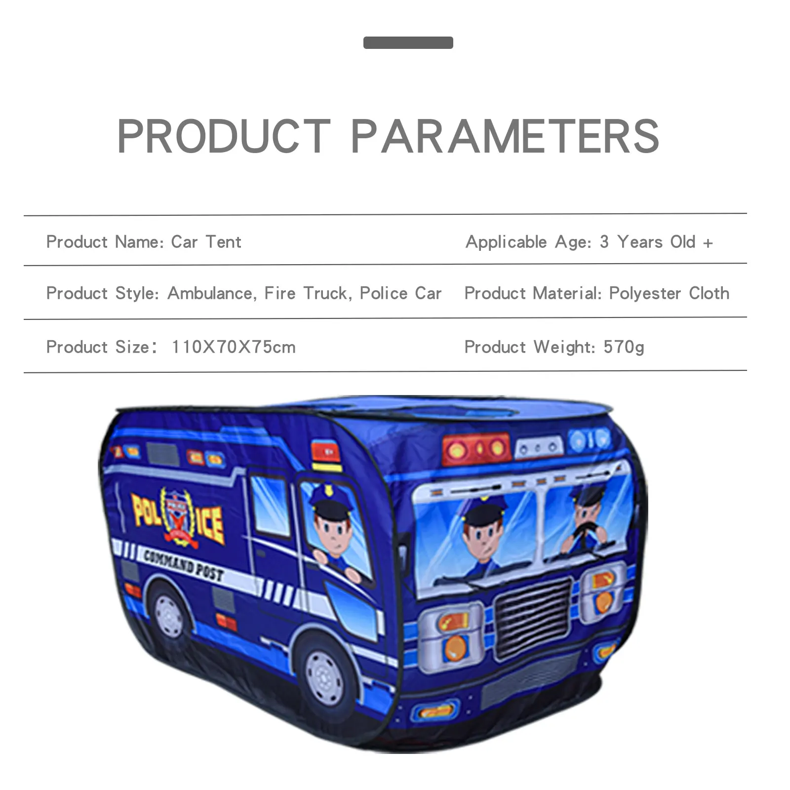 Auto da interno per bambini, auto della polizia, tenda, casetta da gioco, ragazzi e ragazze, casetta da gioco per bambini, giocattolo per casetta comodo e pieghevole