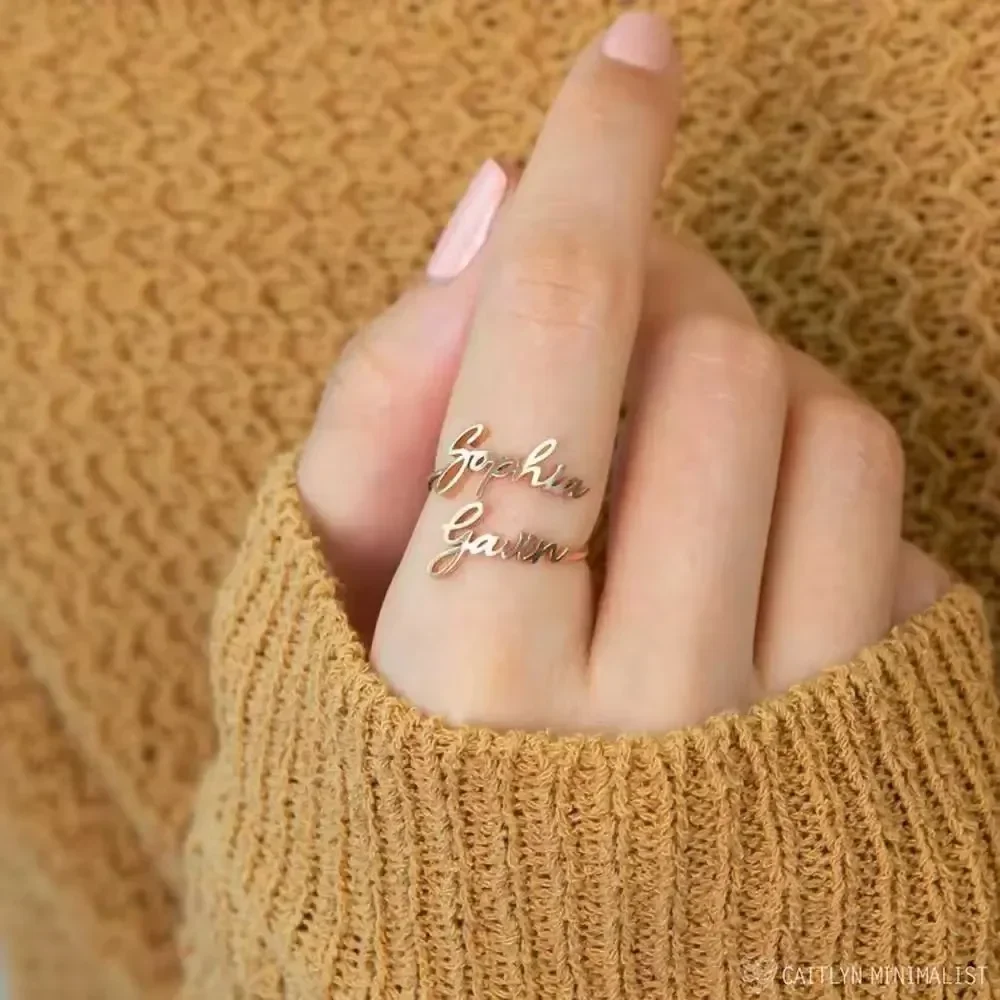 

Custom Engraved Couple Rings Double Name Adjustable Jewelry Gold Stainless Steel Valentine's Day Gifts