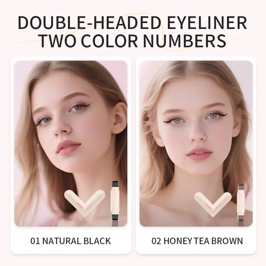 一体型アイライナースタンプ デュアルヘッド回転式 精密輪郭シール 長持ちする防水速乾性リキッドアイライナーペン