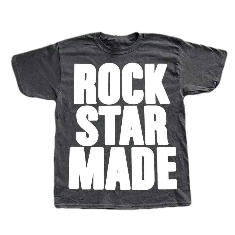 Rock Goth Fashion Men's Punk Grunge Hip Hop Rap vintage Letter Print Short T-Shirt Casual Oversized Y2K Cotton Streetwear image 3