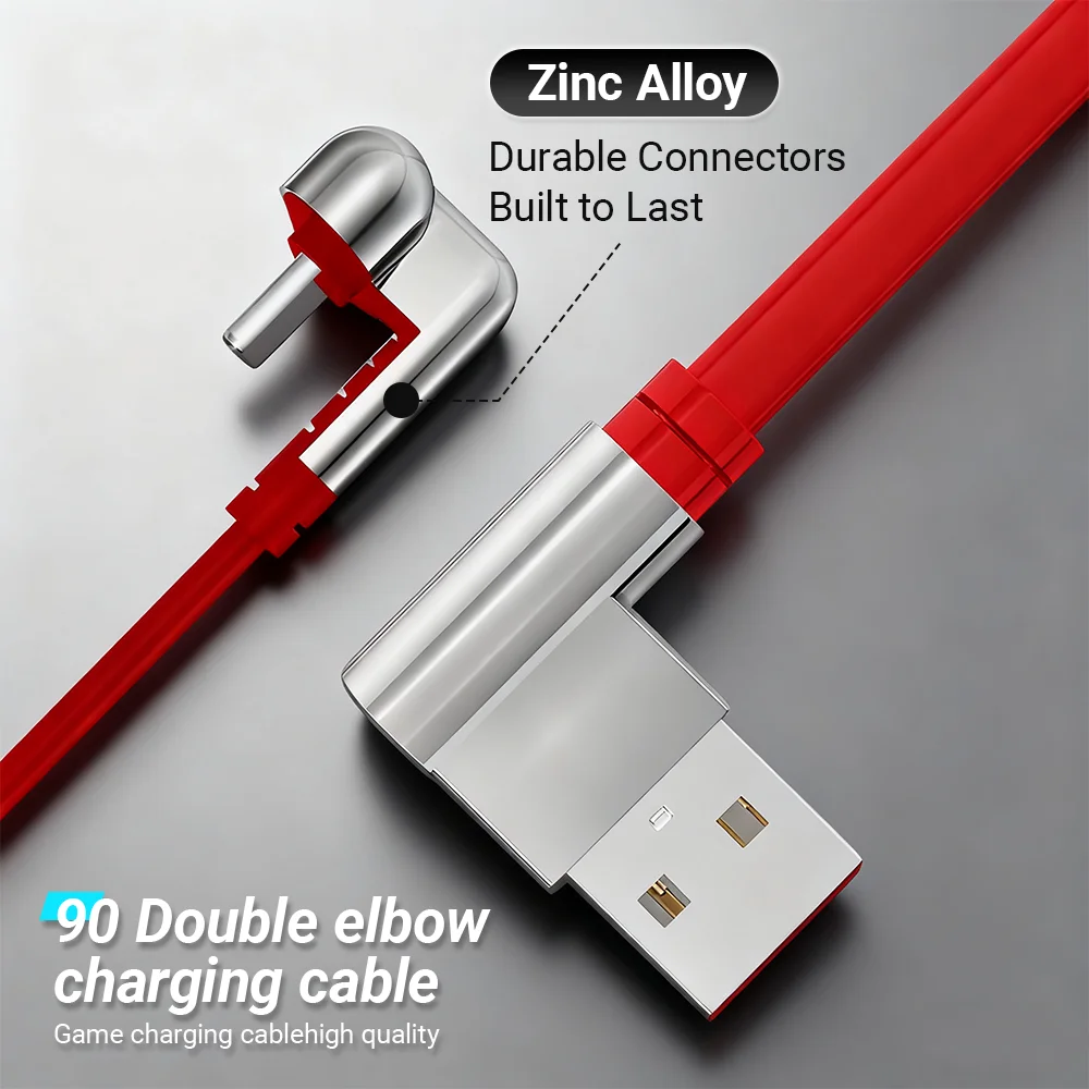 90° Angled Charging Cable 15W USB to C Zinc Alloy Fast Charging Gaming Cable FOR Xiaomi Huawei OPPO OnePlus Charging cable