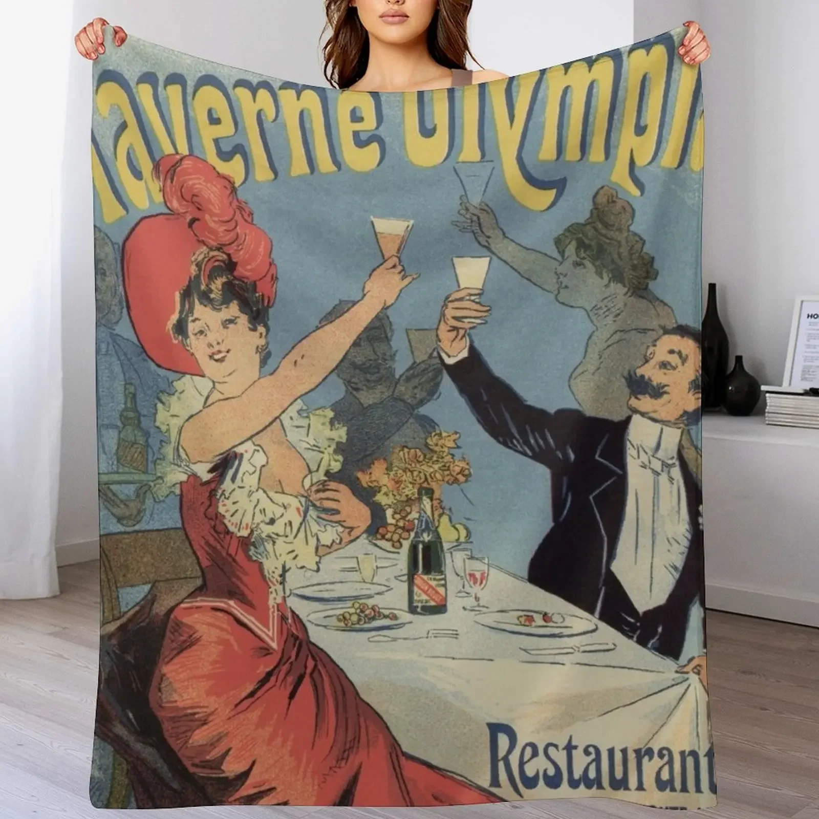 French Paris Restaurant advert by Chéret 1899 Throw Blanket Stylish Decor Blanket Gift for Friends Roommate