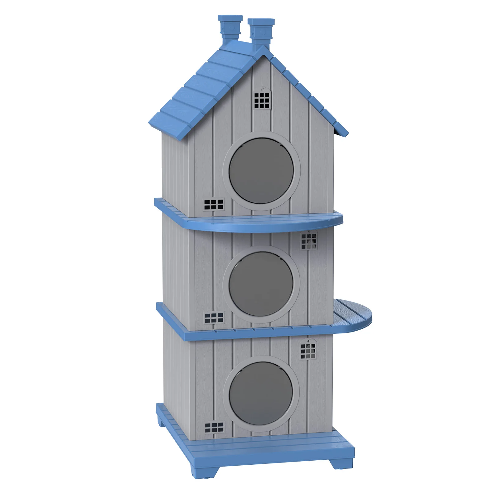 

Multi-Level Outdoor Cat House with Balconies, 3-Tier Weatherproof Kitty Shelter, Elevated Cat Condo for Indoor & Outdoor Use