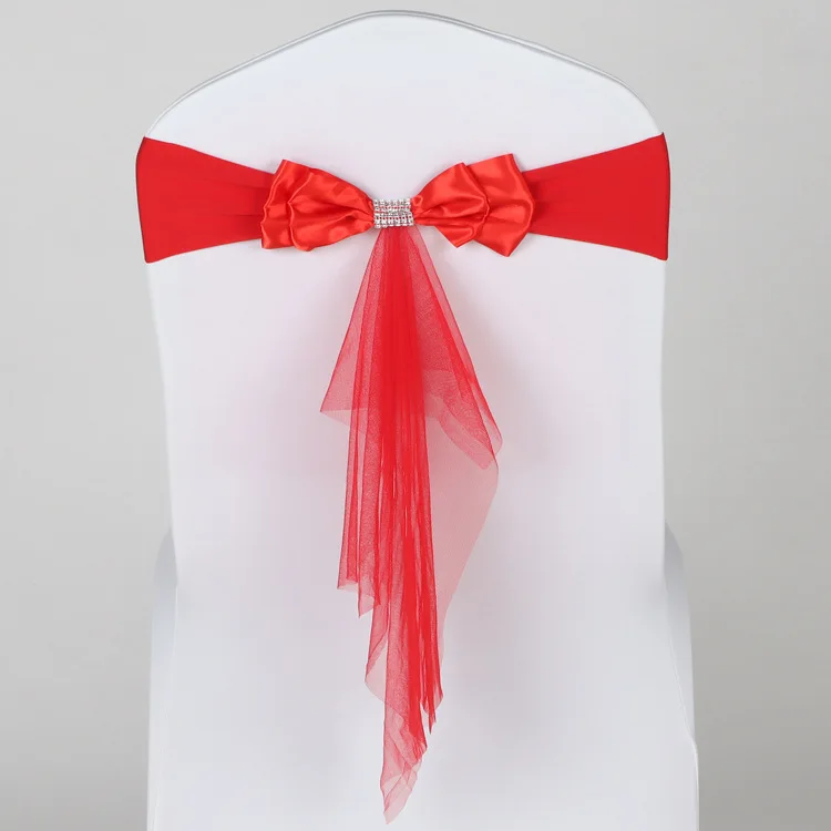 Chair Back Decoration Without Tie Bow, Hotel Banquet Gauze Chair Back Flower Organza Bow