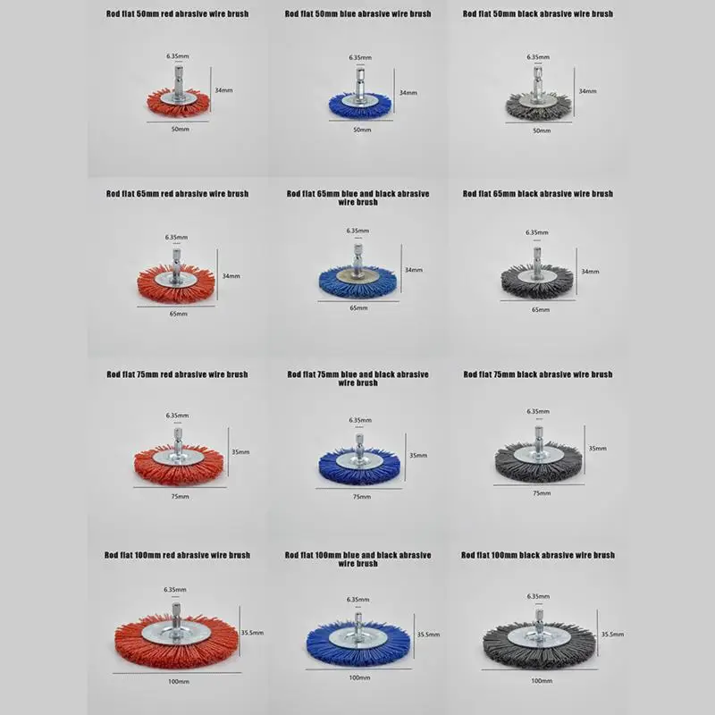 (YY) 1 قطعة 2025 فرشاة كاشطة نايلون حصى 80/120/240 فرشاة عجلة كاشطة مسطحة 1/4 بوصة عرقوب لأداة الحفر الدوارة إزالة الصدأ/الطلاء #4
