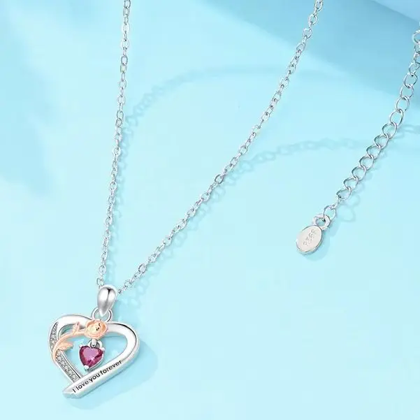 

925 Sterling Silver Rose Heart Necklace Sparkling CZ Zircon High Quality For Women Girls Fine Birthday Anniversary Jewelry Gifts