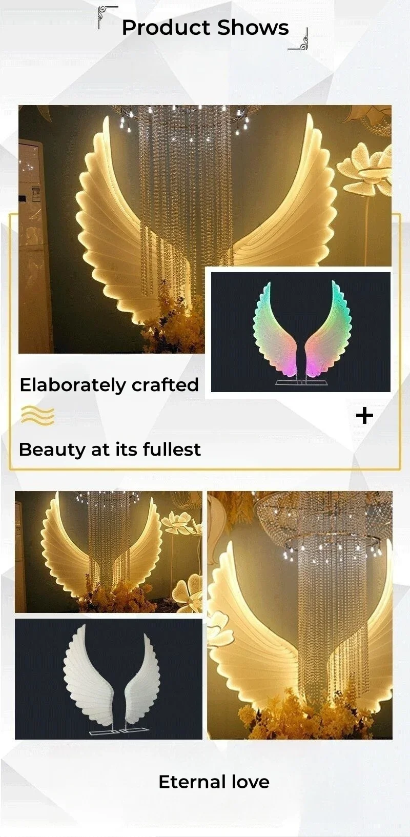 Engelsflügel-Hintergrund Moderne Hochzeits-Party-Bühnendekoration Funkelnder Gangläufer Brautfoto-Hintergrund-Requisite für Zeremonie und Bankett – Detail 19