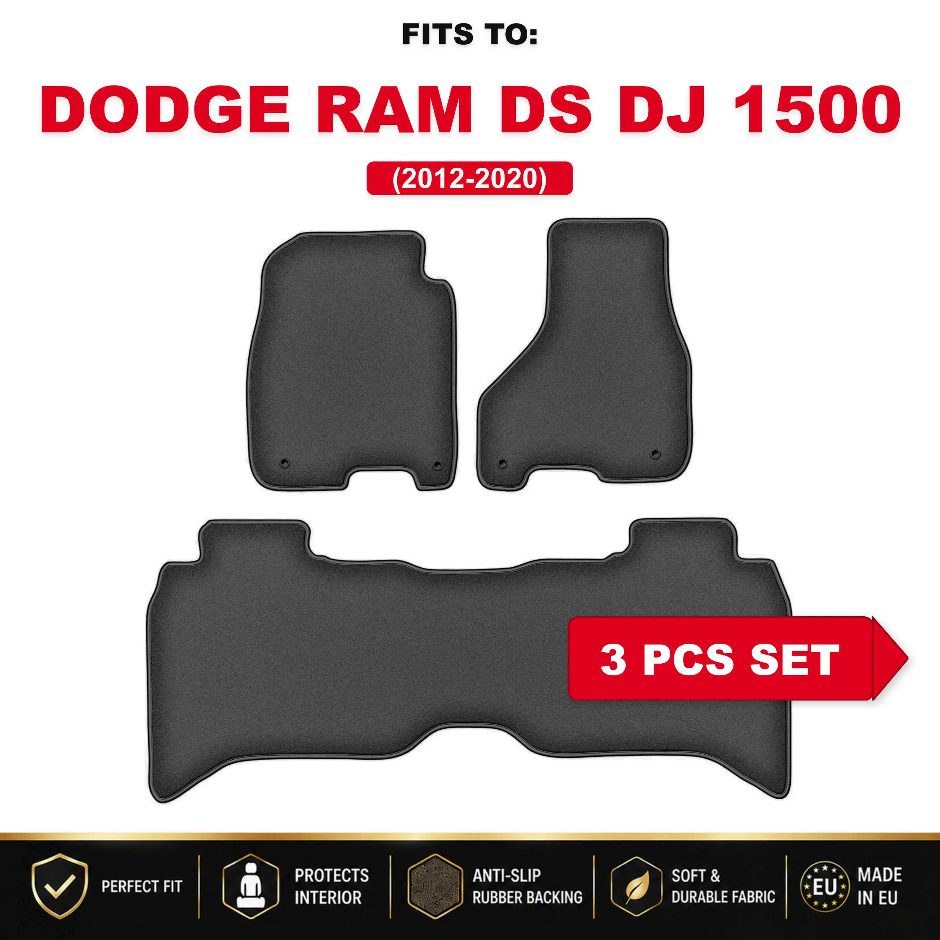 PREMIUM velours automatten voor: Dodge RAM DS DJ 1500 2012-2020 in de auto passende automattenset