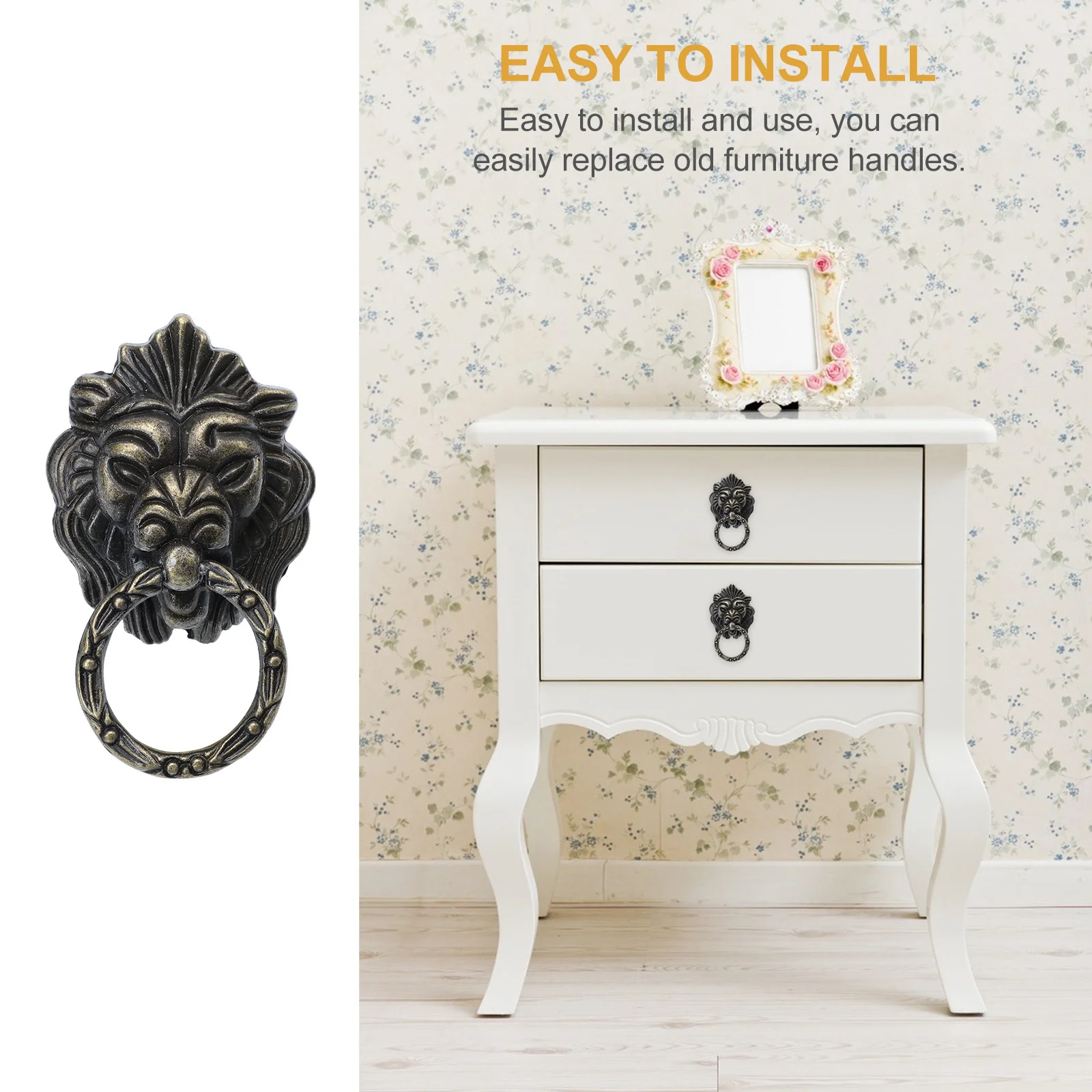 

4Pcs Lion Head Design Cabinet Pulls Zinc Alloy Chinese Style Drawer Handle Rust Wear Resistant for Furniture Wardrobe