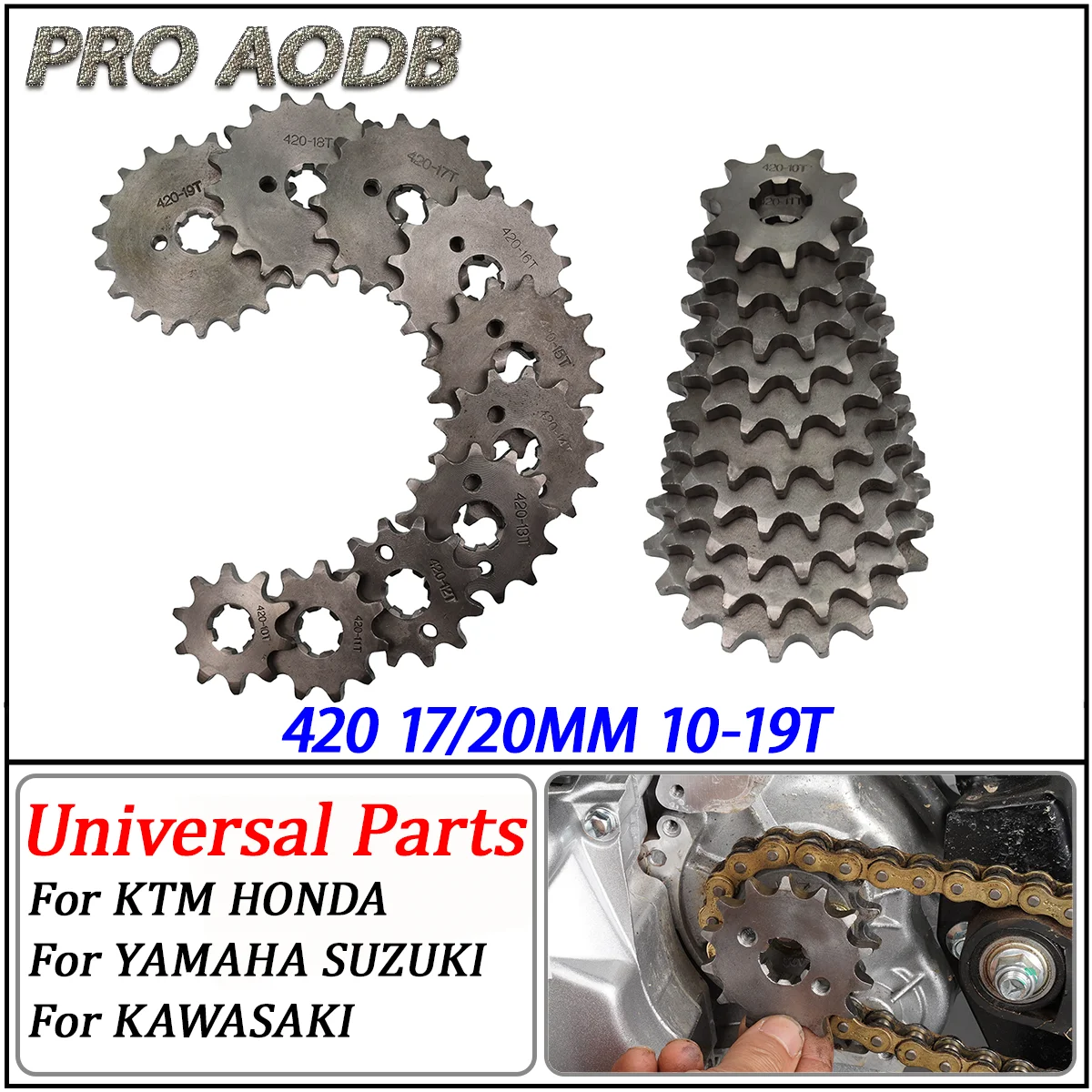 420 Chain 10 11 12 13 14 15 16 17 18 19T 17/20MM Front Engine Sprocket Cog For 50-125cc Motorcycle Dirt Bike ATV Go kart Quad