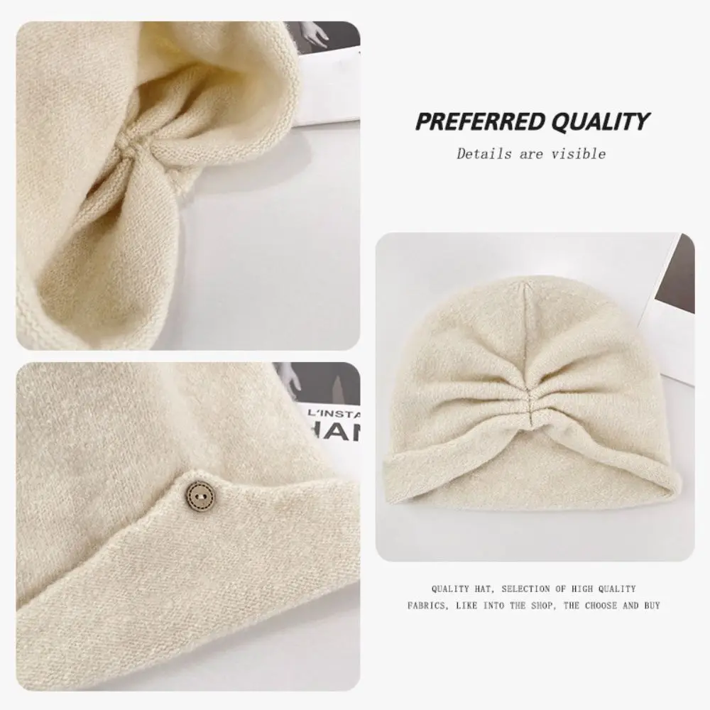 Kawaii Slouchy Beanie Hats Warm Folded Brim Knitted Hat Ear Protection Wool Blend Pullover Hat Streetwear 5