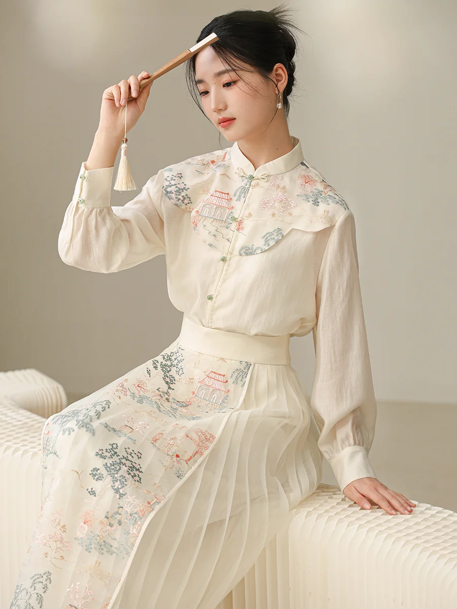 

Комплект женского ханьфу Ele Cloud с вышивкой на плечах, эффектная юбка с шлейфом