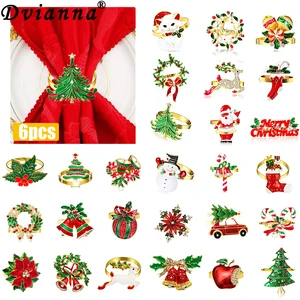 حلقات منديل عيد الميلاد المعدنية الذهبية شجرة عيد الميلاد ندفة الثلج الغزلان مشبك الجدول الديكور حزب 6 قطع أفضل 10 مبيعات حامل منديل عيد الميلاد - No4