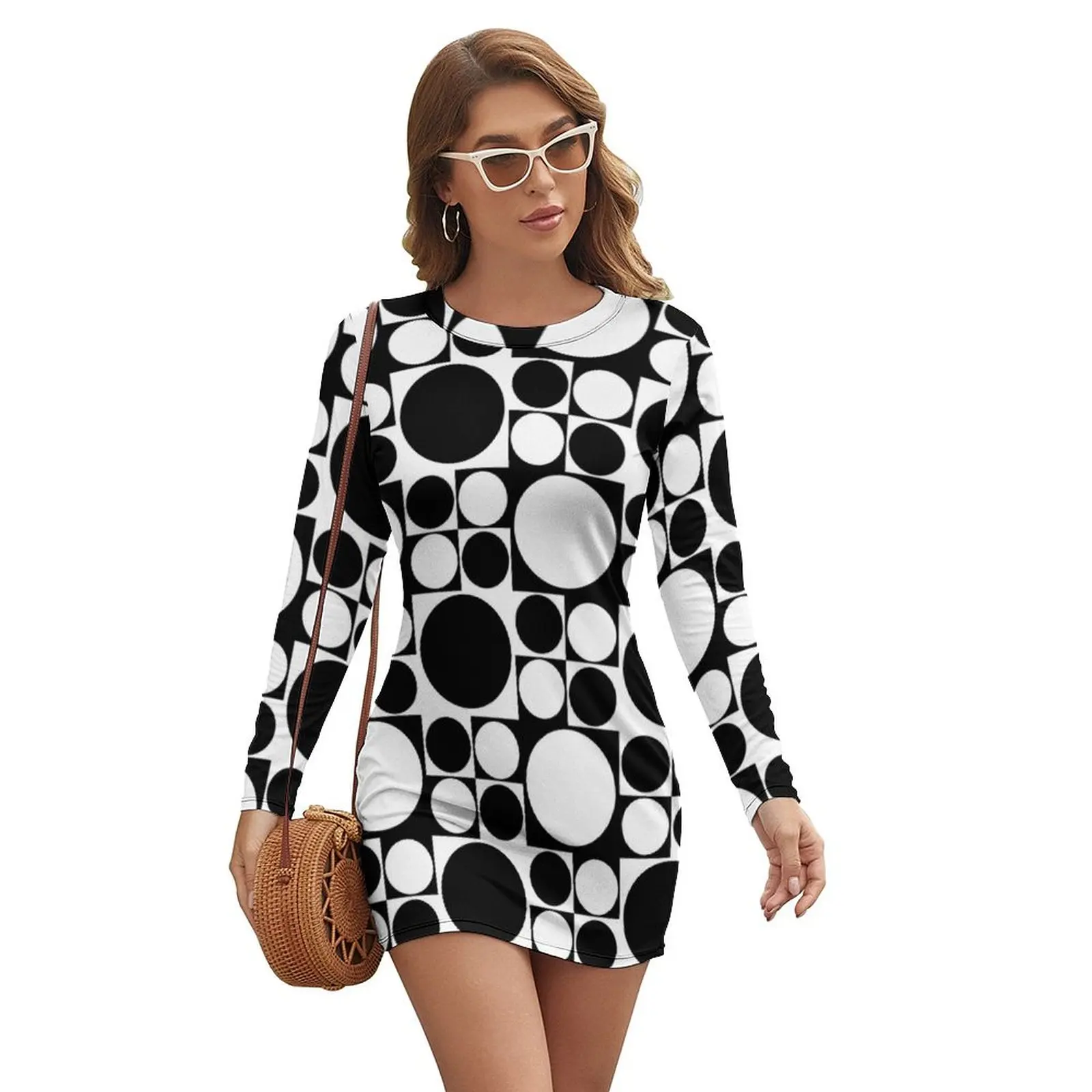 Mod op art dress Long-sleeved Dress dresses with long sleeves elegant guest wedding dress Evening dresses