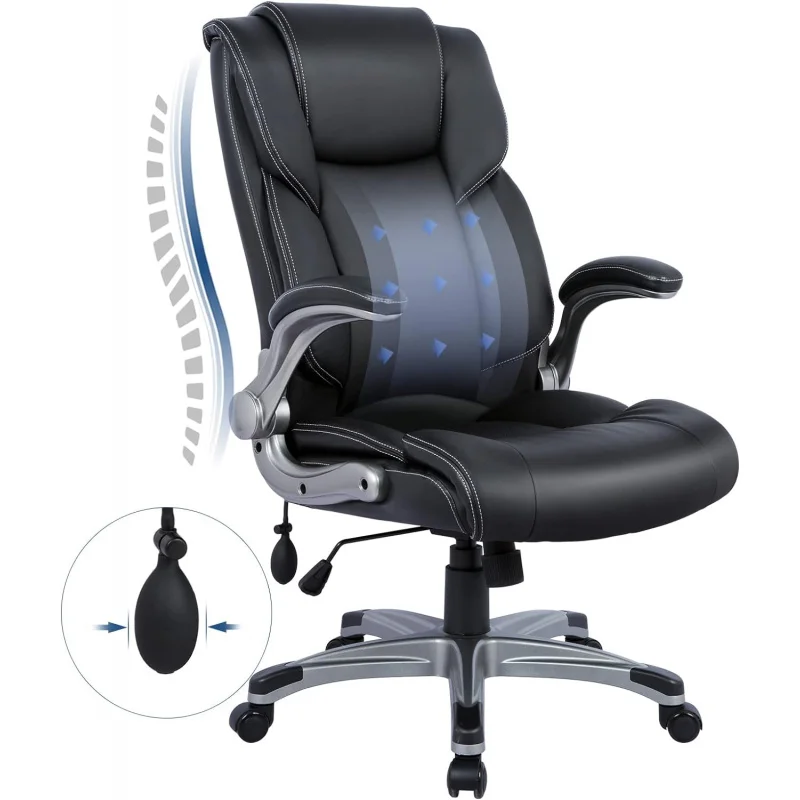 COLAMY High Back Executive Office Chair-Ergonomic Home Computer Desk Leather Chair with Padded Flip-up Arms,Adjustable Tilt Lock