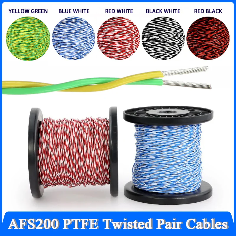 1~20M AFS200 PTFE Wire 2pins 26/25/24/22/20/18/17/15/13AWG FEP Twisted Pair Tinned Copper High Temperature Electronic Cable