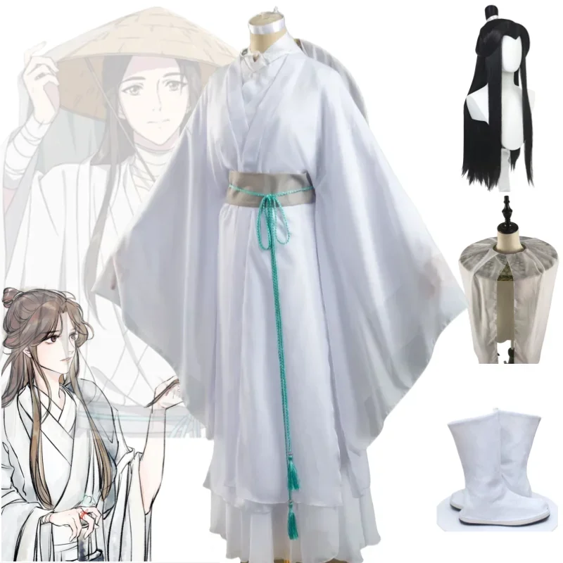 

Xie Lian Tian Guan Ci Fu Anime Cosplay Costume Hanfu Hat Wig White Uniform Full Set Elegant Bamboo Halloween Disfraz Comic Con