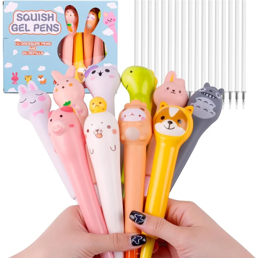 

Kawaii Pens Squishies 10pk Gel Ink Animals Fun Pens Great for Stress Relief Sponge Cute Pens Set for Students With 20 Refills f