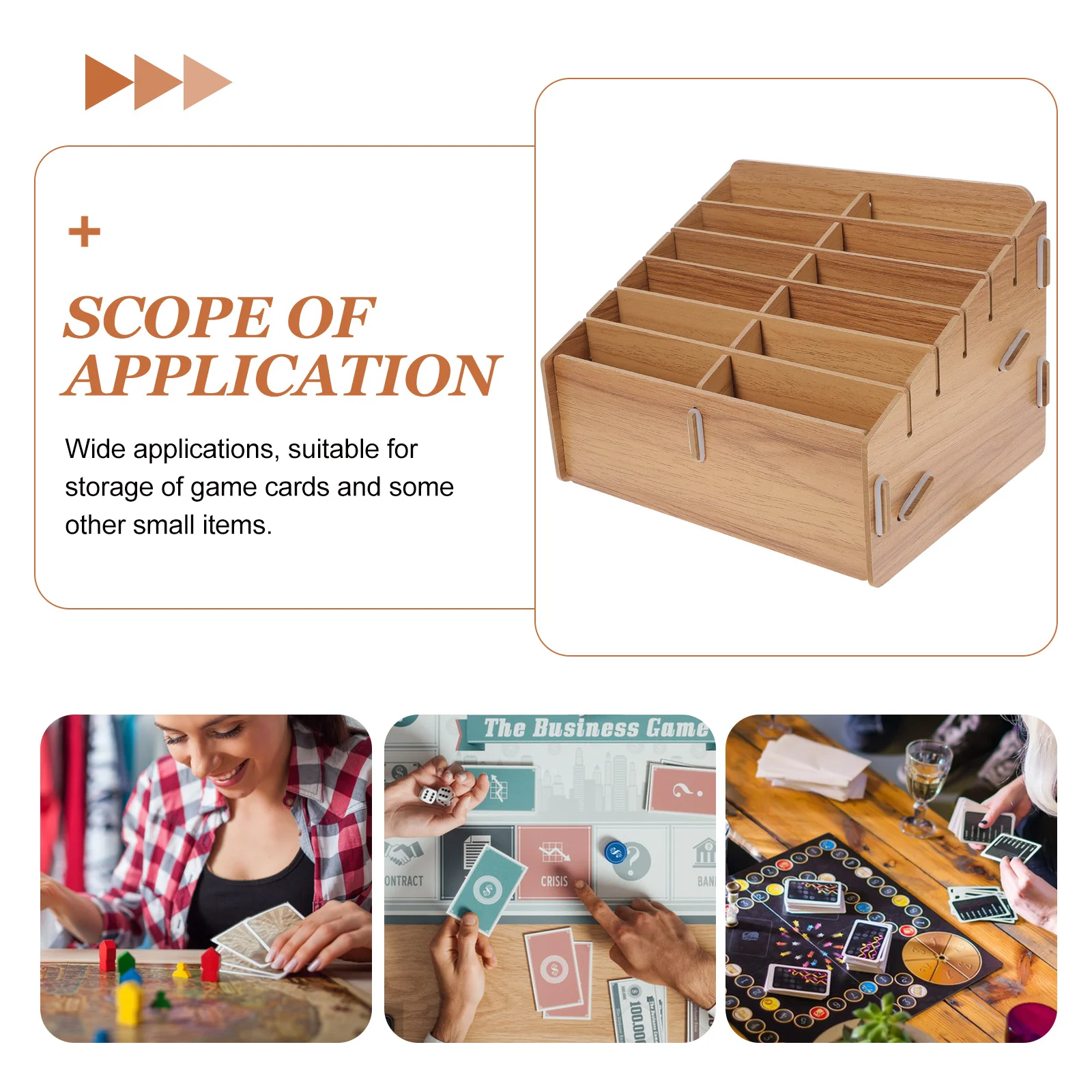 

Wooden Game Cards Storage Case Multi-Compartment Organizer Box for Trading Cards Desktop Home Supplies Card Sorting Tray