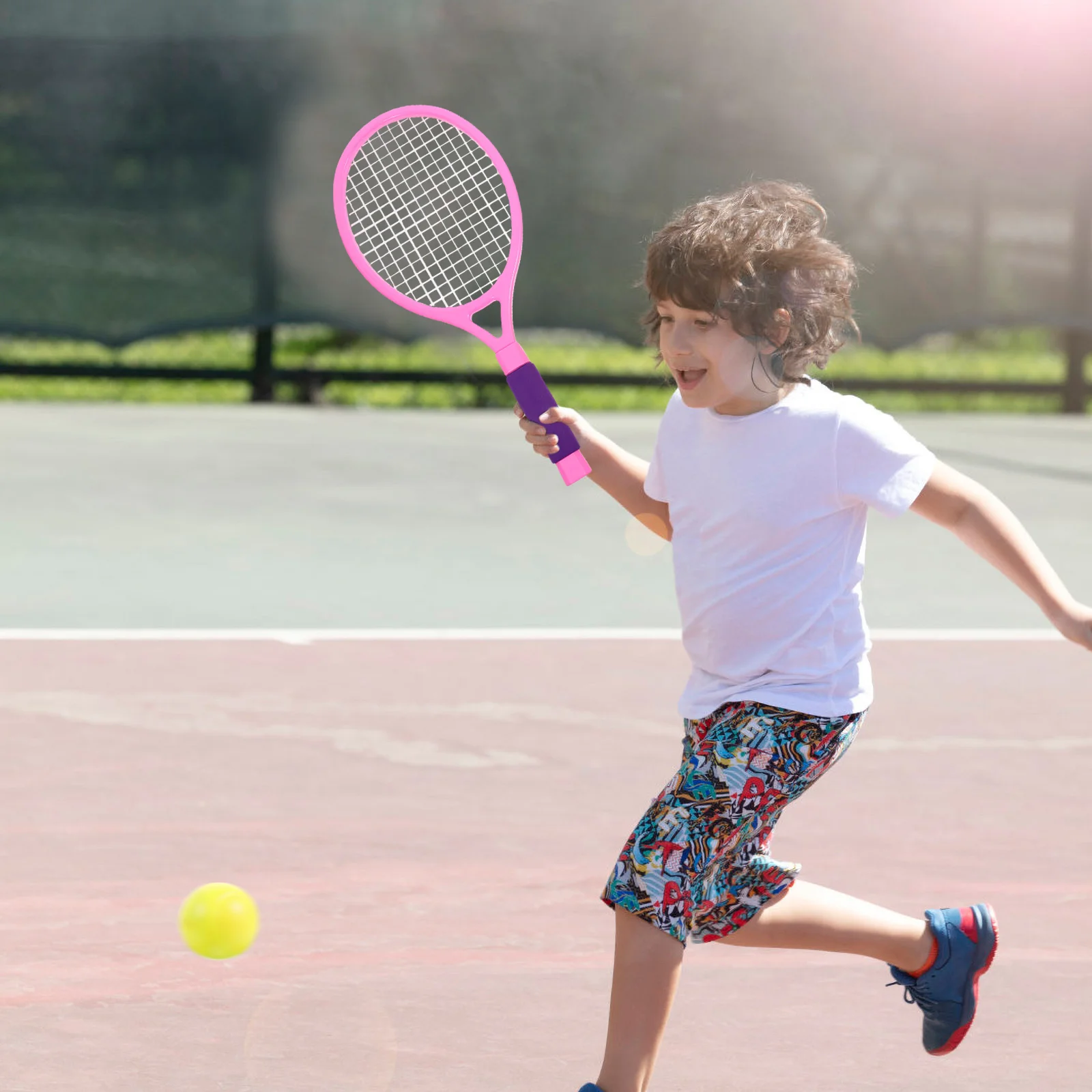 1Set Sports Badminton Racket Lightweight Plastic Children Parent-Child Interaction Outdoor Tennis Racket with Balls