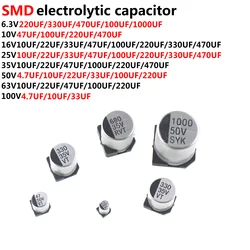 ตัวเก็บประจุอลูมิเนียมอิเล็กโตรไลต์100/50/20ชิ้น SMD 6.3V 10V 16V 25V 35V 50V ตัวเก็บประจุ1UF 10UF 22UF 33uF 47uF 220uF 330uF 470uF