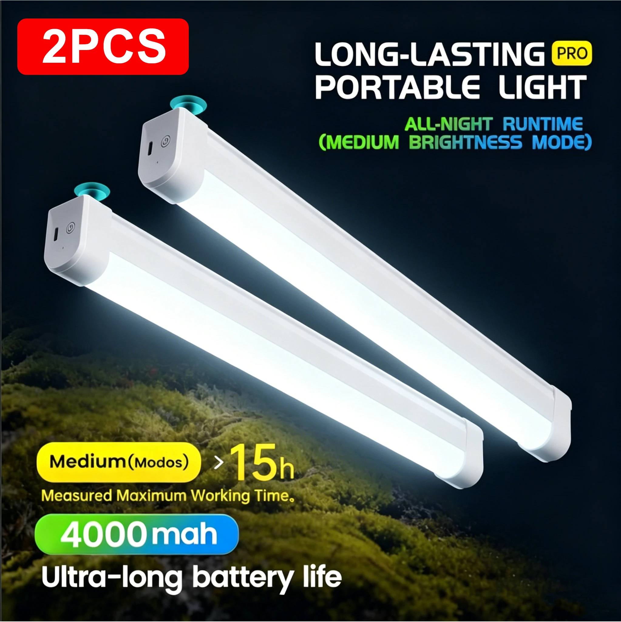 Doppelpack 4000mAh LED Wiederaufladbare Streifenlichter, USB-Ladung, Akku mit großer Kapazität, extrem lange Akkulaufzeit, bis zu 8 Stunden+, einstellbare Helligkeit, mit Magnet- und Hakenfunktion,