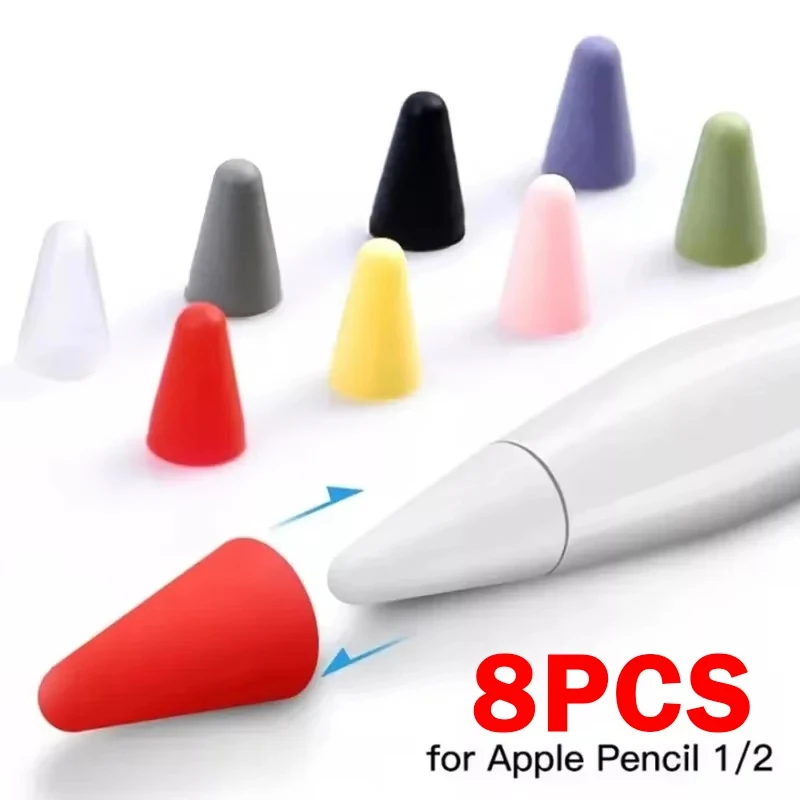 

8pcs Soft Silicone Replacement Tip Case For Apple Pencil Touch Screen Stylus Pen Case Nib Protective Cover For Apple Pencil 1 2