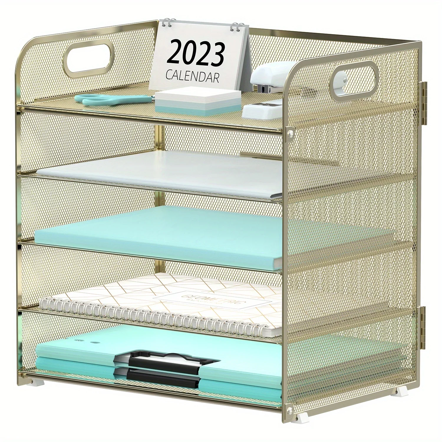 5 Tier Paper Organizer, Mesh Desktop Paper Alphabet Tray Organizer with Handles, Paper Sorter
