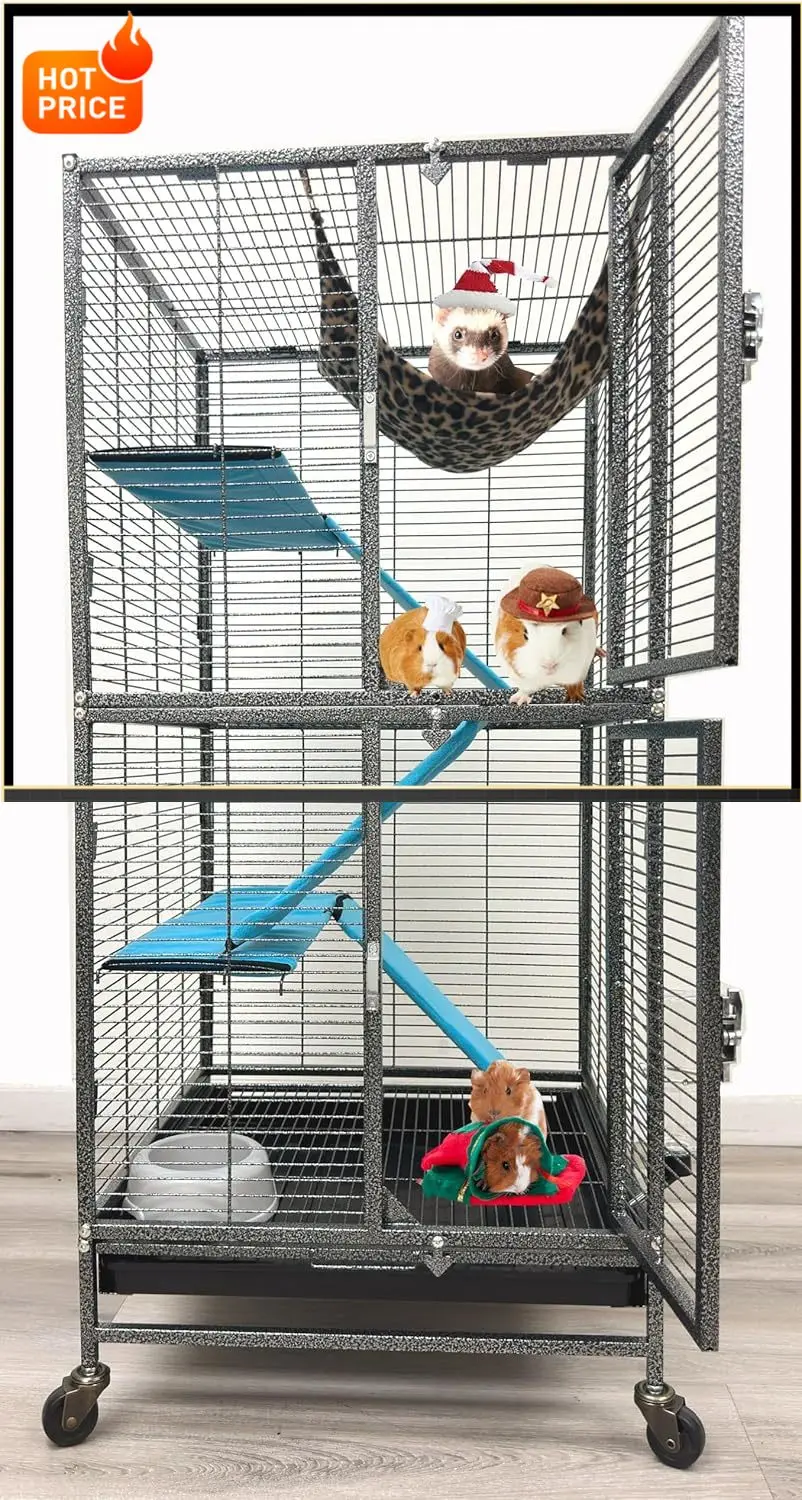 

BestsellerDeluxe Double Unit Two Full Story Durable Front Doors Tight 1/2-inch Wire Spacing Chew-Free Small Animal Critter Home