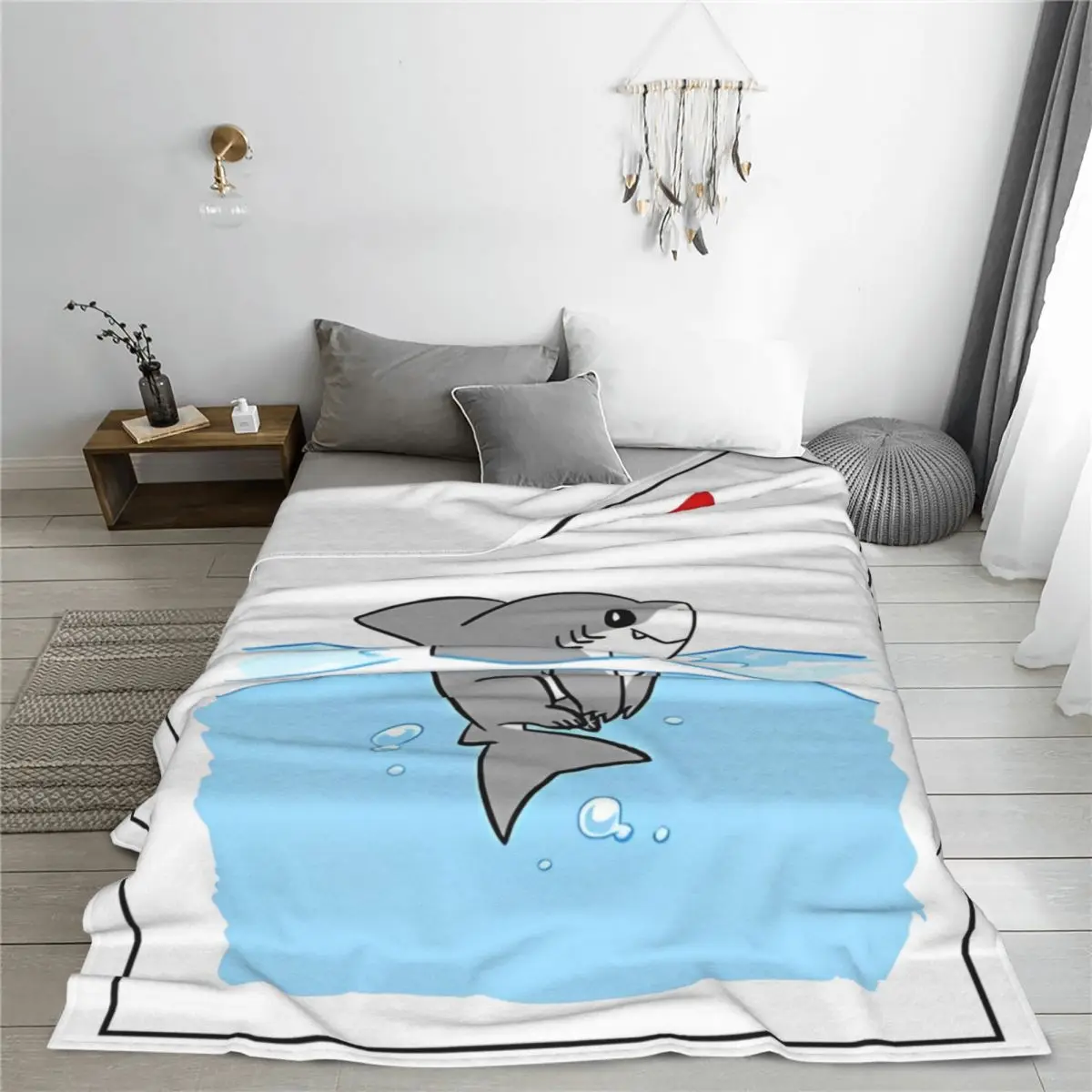 Jeff Cute Shark Cartoon Velvet Throw Blankets Blankets for Home Couch Lightweight Bedspread