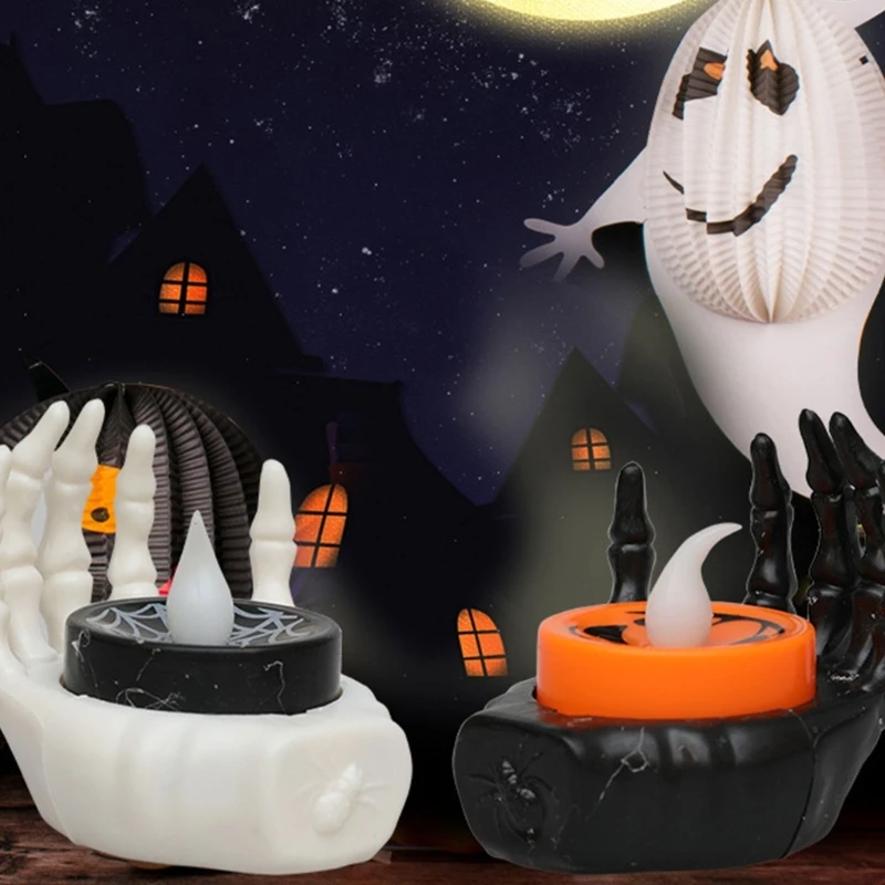 12 lumières fête LED 3D à piles, décoration d'halloween, lampe nuit en forme main pour fête intérieure