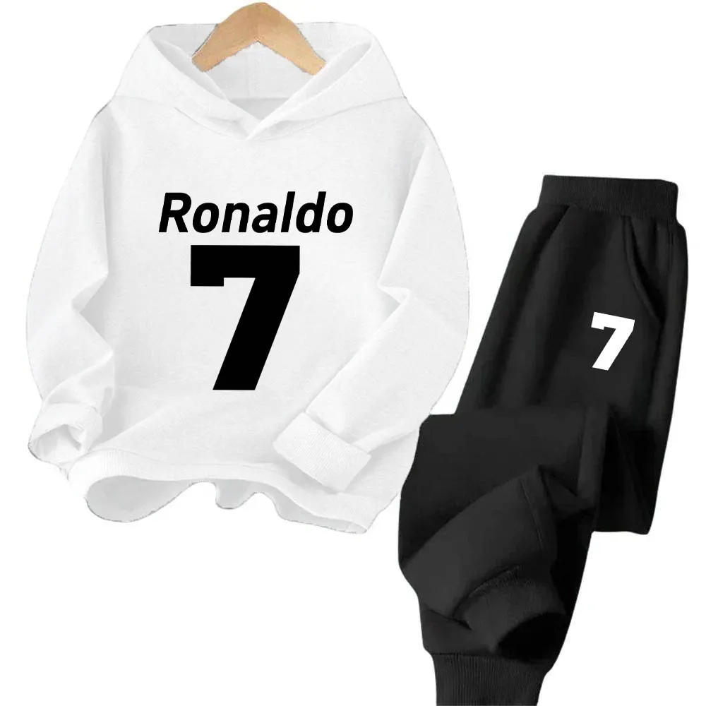 Ronaldo Children's Clothing Set Football Sports Simple Print Kid Hoodie and Comfortable Lightweight Pants for Boys Girls