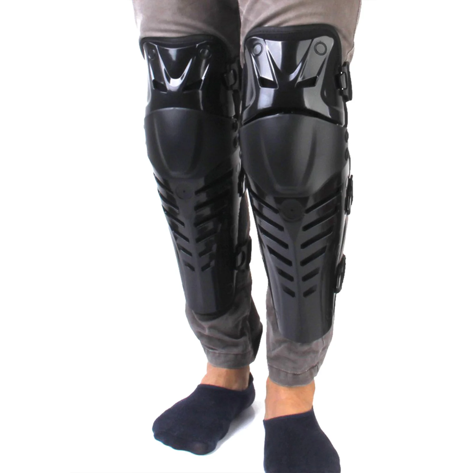 

Pair Motorbike Knee Guard Pads Black Flexible Windproof Racing Motocross Knee Protector Buffer Anti-Collision Gear