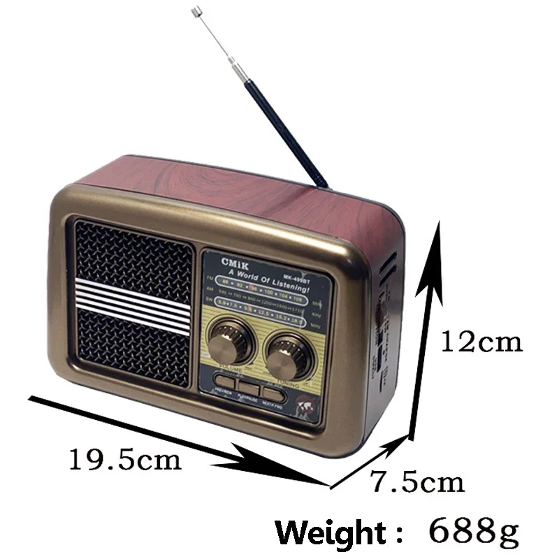 Portable Retro Radio Mini FM/AM/SW Radio Receiver Vintage Bluetooth Speaker with LED Flashlight Suuport TF Card USB  Play